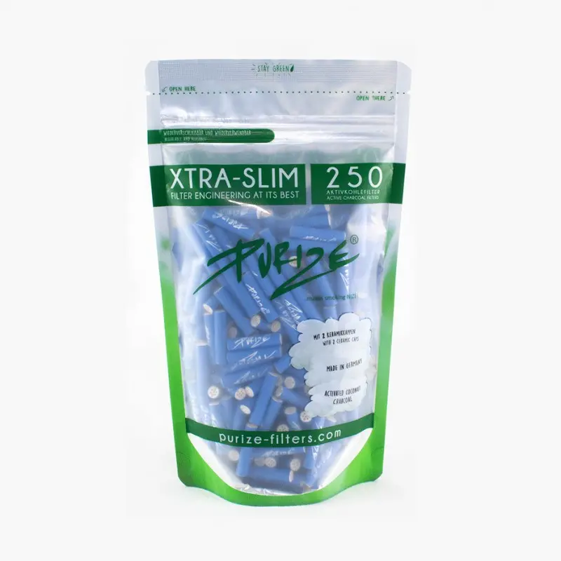 Purize Xtra Slim Activated Charcoal Filters - 250 pcs - Blue