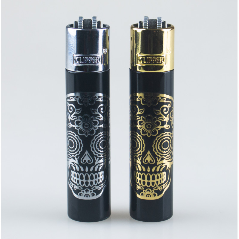 Metalowa Zapalniczka Clipper - Gold & Silver Mexican Skulls