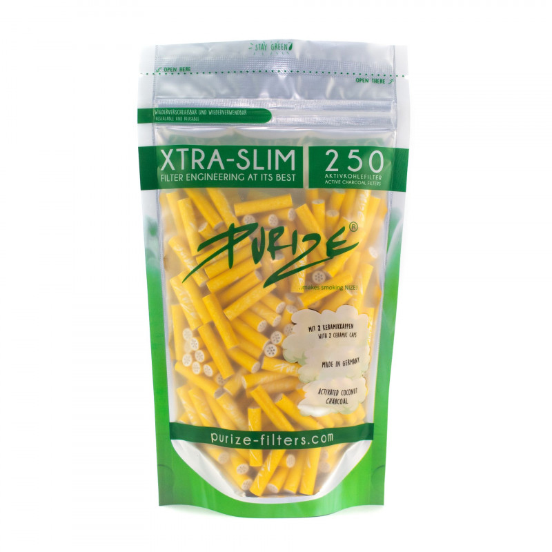 Purize Xtra Slim Activated Charcoal Filters - 250 pcs - Yellow