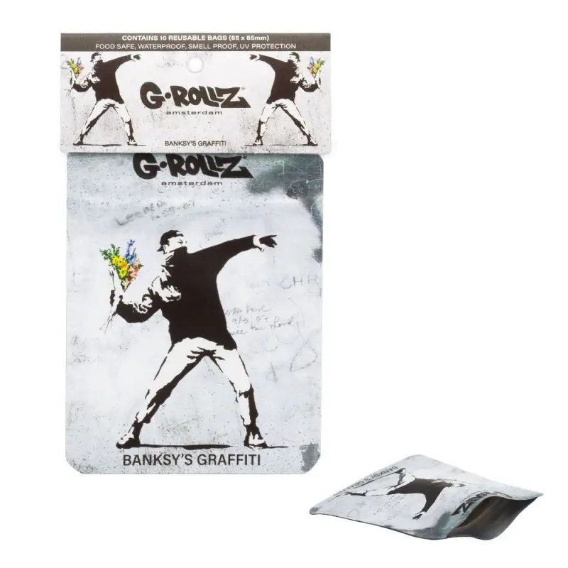 Woreczek Strunowy G-Rollz Banksy's Flower Thrower nieprzepuszczający zapachu - 65 x 85 mm