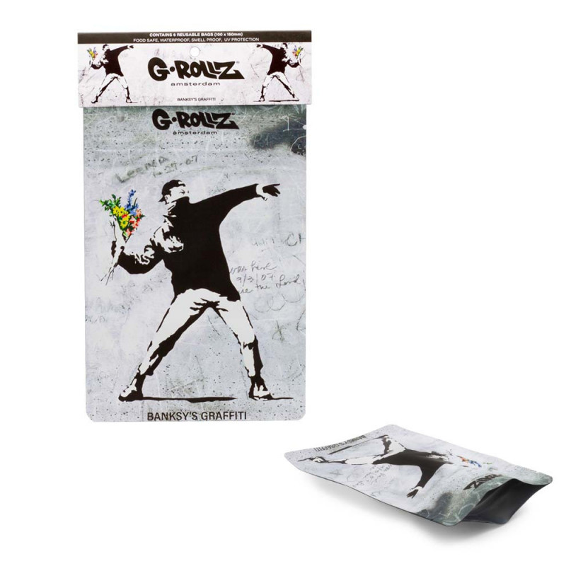 Woreczek Strunowy G-Rollz Banksy's Flower Thrower nieprzepuszczający zapachu - 100 x 150 mm