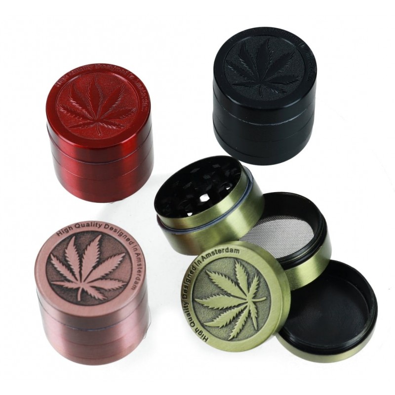 Młynek metalowy CANNABIS 4-częściowy 3cm MIX kolor