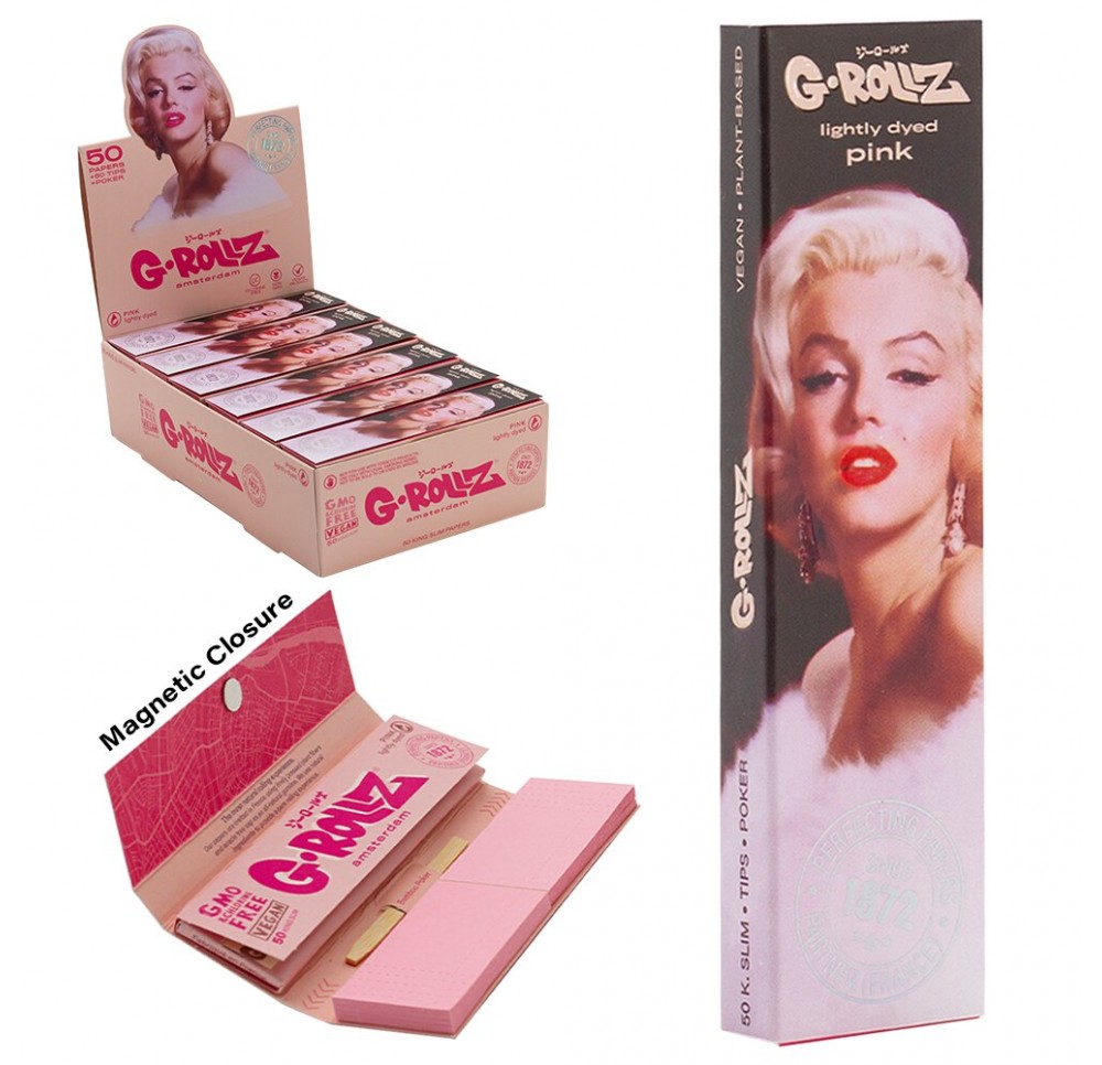 G-Rollz Fabulous Face Pink King Size Slim + Tips Rolling Papers