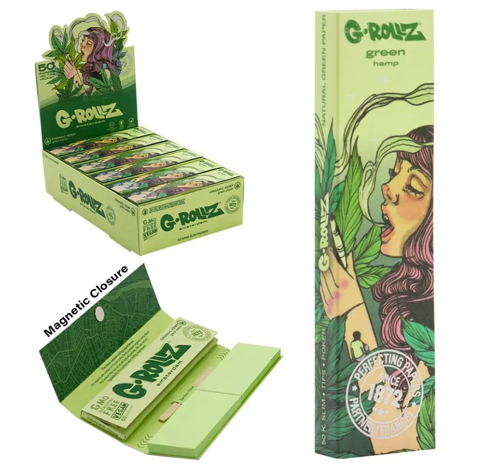 G-Rollz King Size Mushroom Lady +Tips Organic Green Rolling Papers