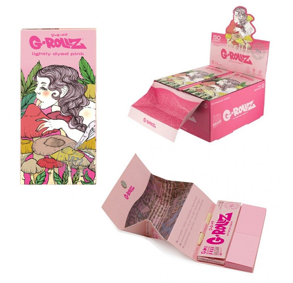 G-Rollz Mushroom Lady Pink King Size Slim Rolling Papers with Filters and Tray