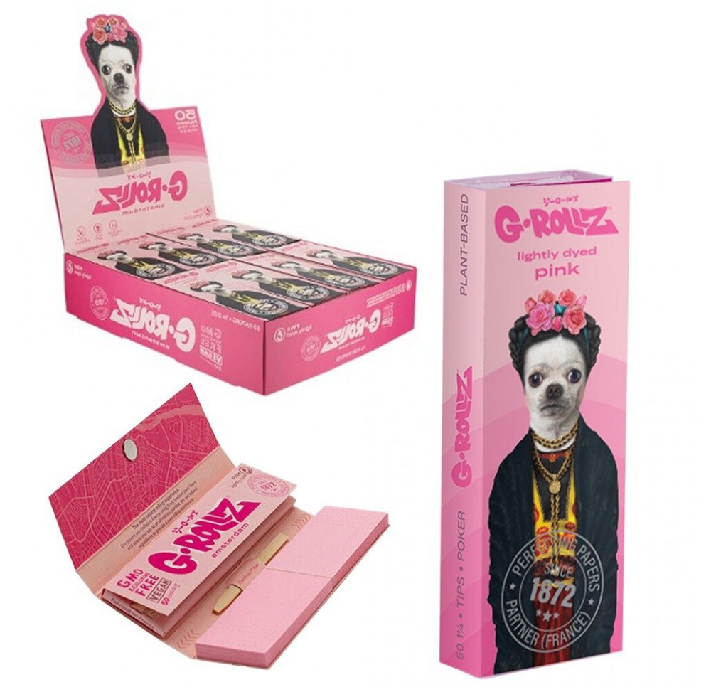 G-Rollz Pets Rock Frieda Pink 1 1/4 Rolling Papers + Tips