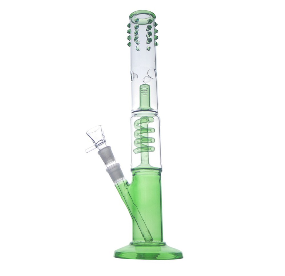 Green Spiral Glass Bong with Double Filtration 40cm / 18.8mm