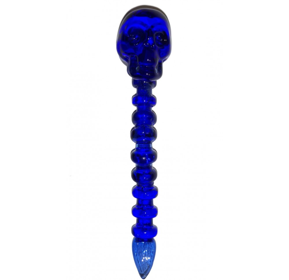 Glass Dabber "Blue Skull" CLOVER SKULL for Oil - 12 cm