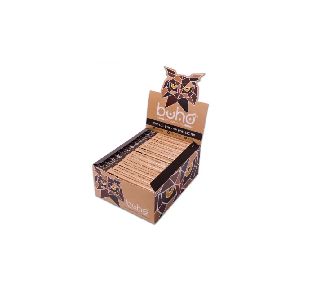 BOX - 24 x Bibułki BUHO Natural King Size Slim + Tips