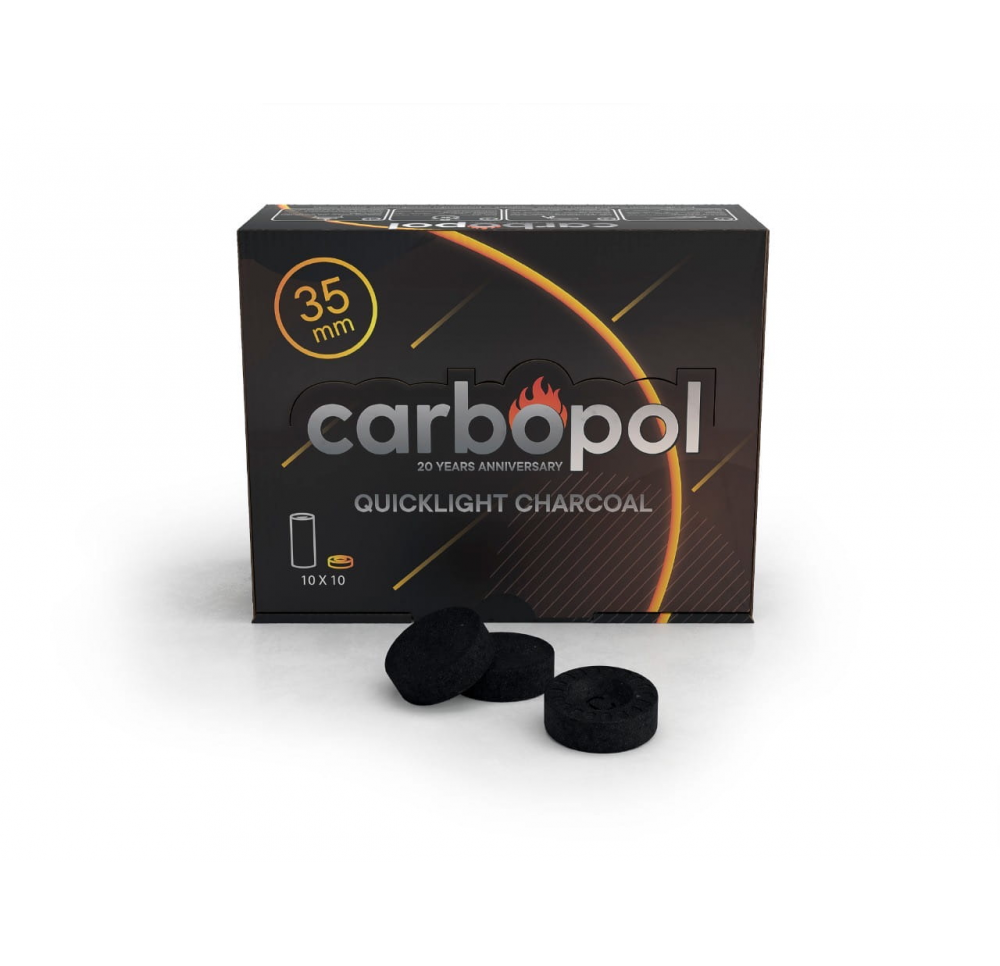 BOX - 10 x Carbopol Self-Igniting Charcoal 35mm - 10 coals per roll