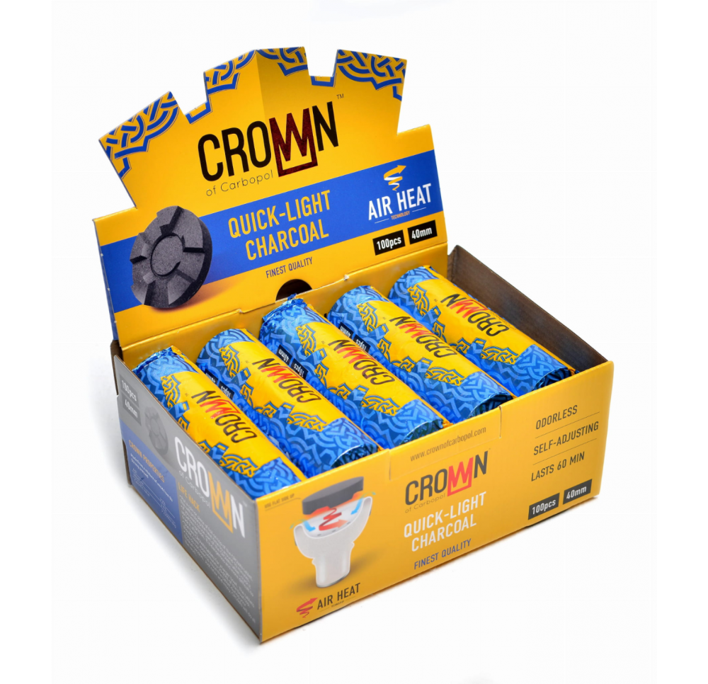 BOX - 10 x CROWN Self-Igniting Charcoal 40mm - 10 coals per roll