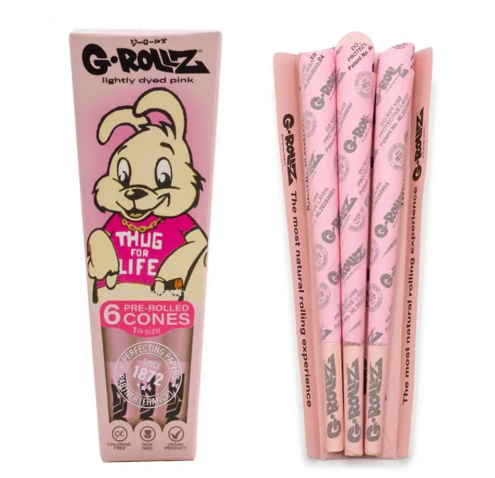 Bibułki skręcone G-Rollz Banksy Thug for Life 1 1/4  Pink 6 szt.