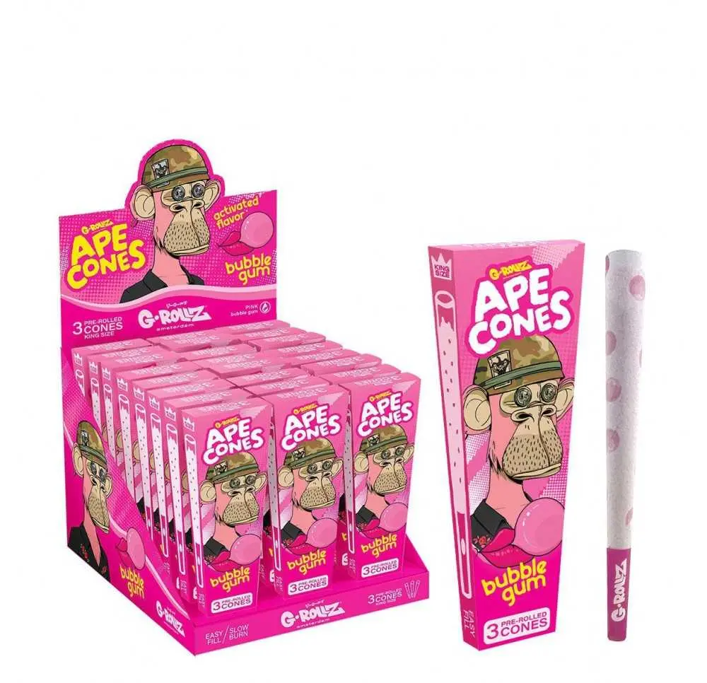 Bibułki skręcone G-Rollz Ape Cones Bubblegum - 3 szt.
