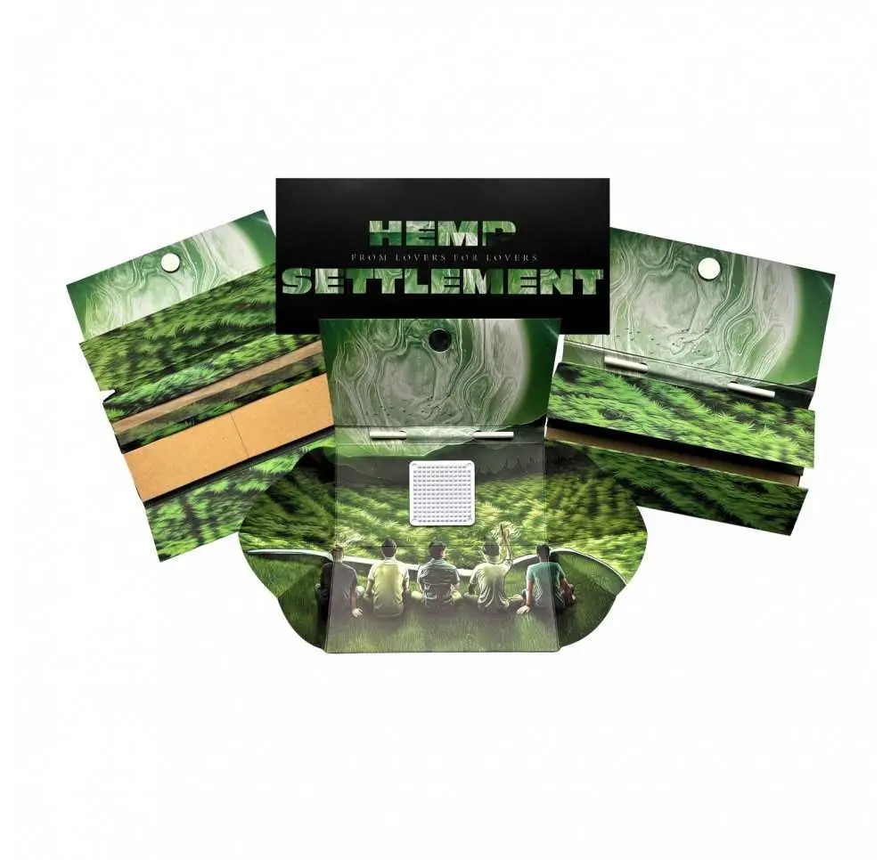 Bibułki Premium Hemp Settlement + Tips + Tacka + Młynek + Ubijak