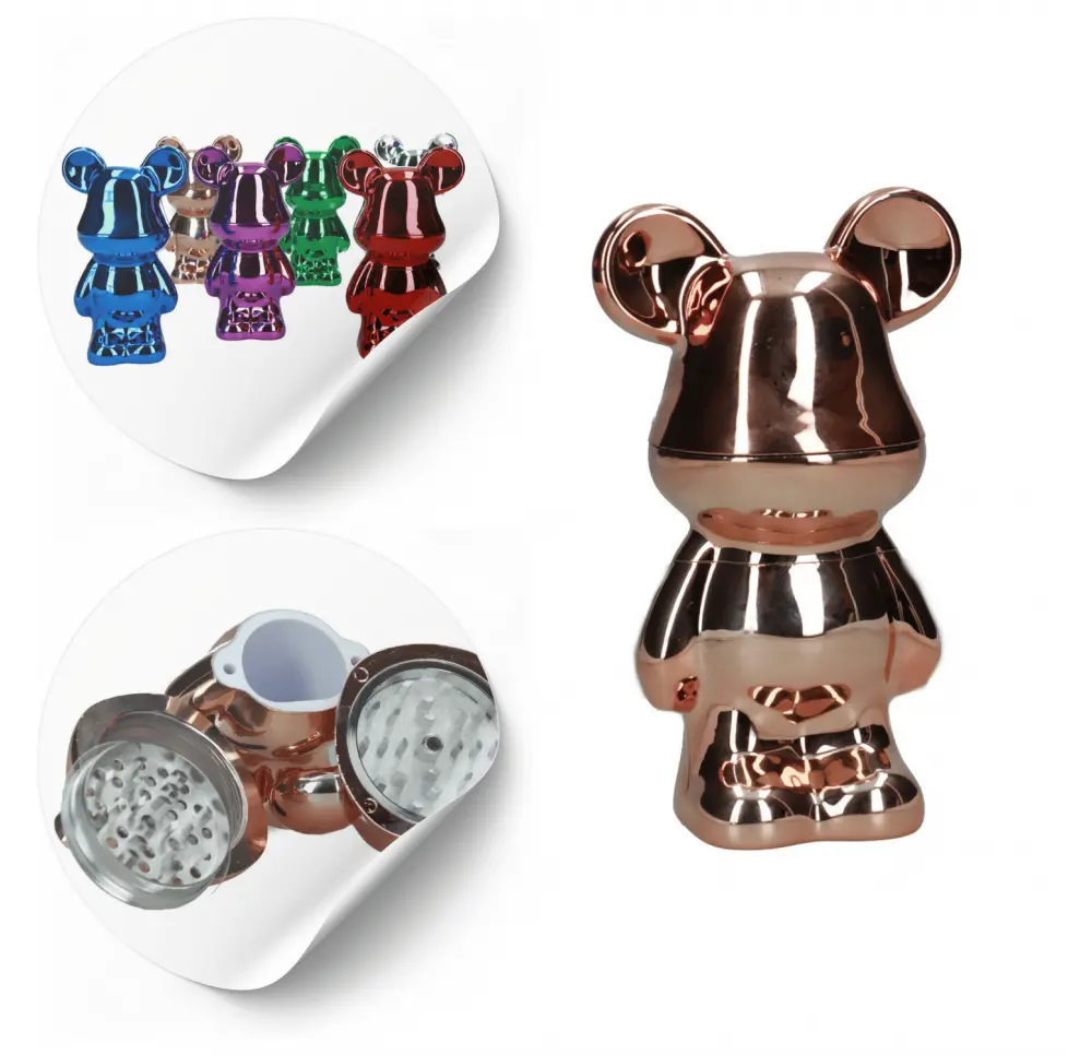 Młynek metalowo-akrylowy Misiek 4-części 14x2 cm MIX kolor