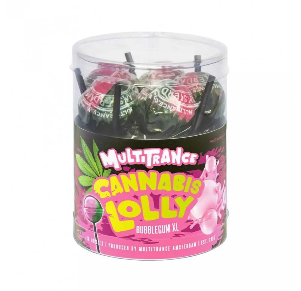 Pudełko 10 lizaków konopnych – Bubble Gum