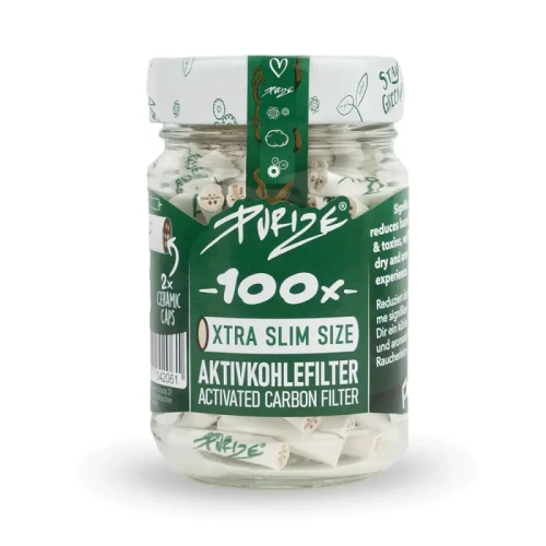 Filtry z Aktywnym Węglem Purize Xtra Slim - Słoik 100 sztuk - White