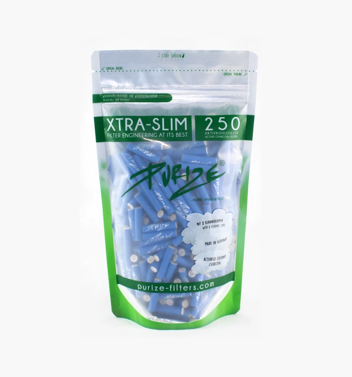 Filtry z Aktywnym Węglem Purize Xtra Slim 250 sztuk - Blue