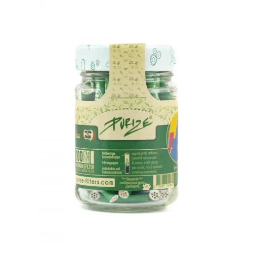 Filtry z Aktywnym Węglem Purize Xtra Slim - Słoik 100 sztuk - Green