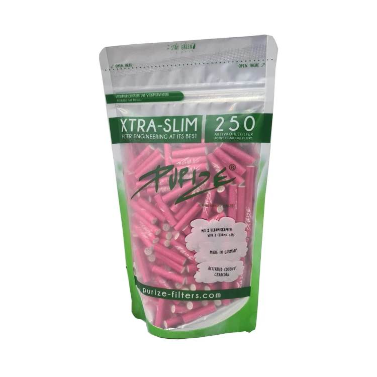 Filtry z Aktywnym Weglem Purize Xtra Slim 250 sztuk - Pink