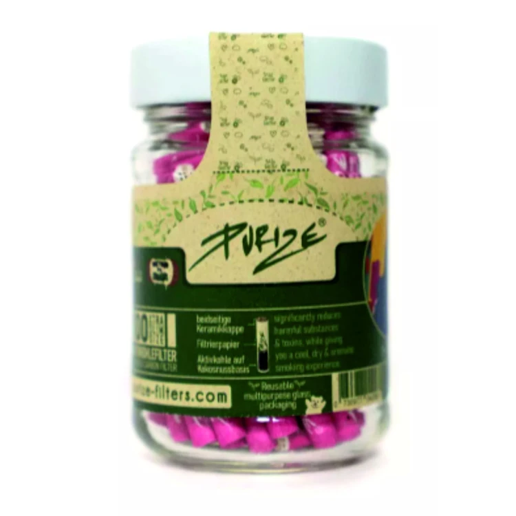 Filtry z Aktywnym Węglem Purize Xtra Slim - Słoik 100 sztuk - Pink