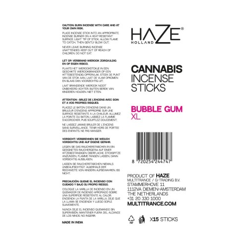 Konopne kadzidełka zapachowe HaZe - Bubblegum XL