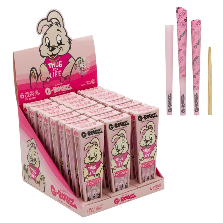 Bibułki skręcone G-Rolls Banksy Thug for Life 1 1/4  Pink 6 szt.