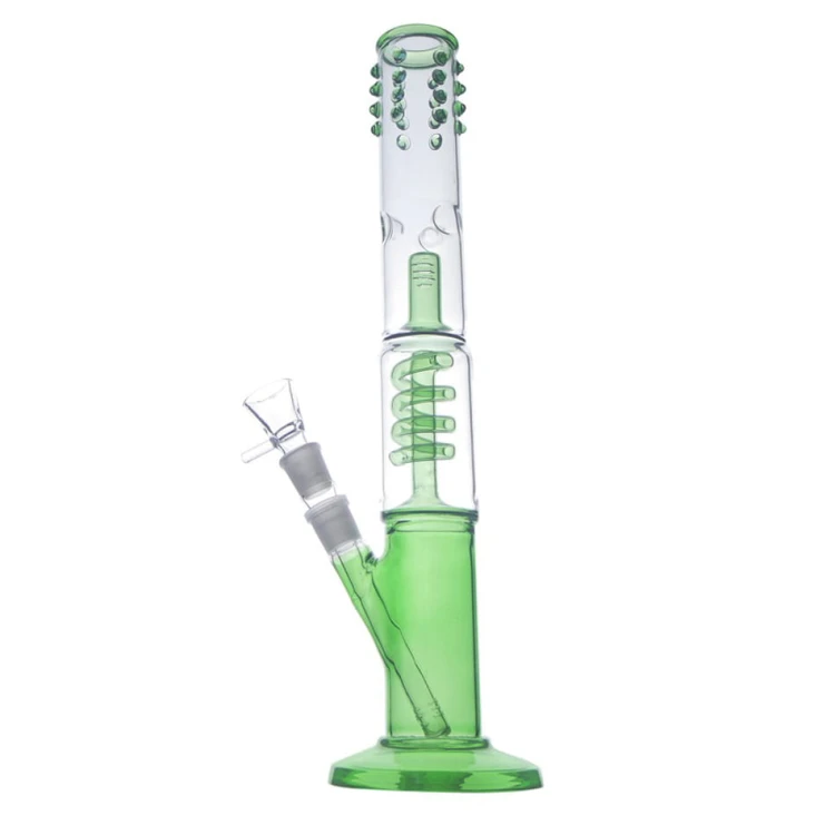 Bongo Szklane ZIelona Spirala z podwójną filtracją 40 cm / 18,8 mm
