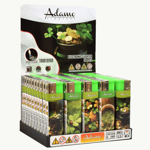 BOX - 50 x Zapalniczka piezo-elektryczna Adamo Lucky MIX