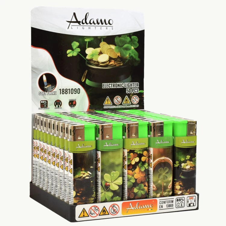 BOX - 50 x Zapalniczka piezo-elektryczna Adamo Lucky MIX