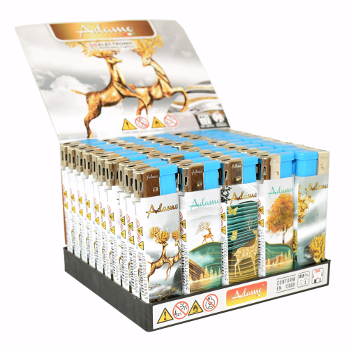 BOX - 50 x Zapalniczka piezo-elektryczna Adamo Gold Deer MIX