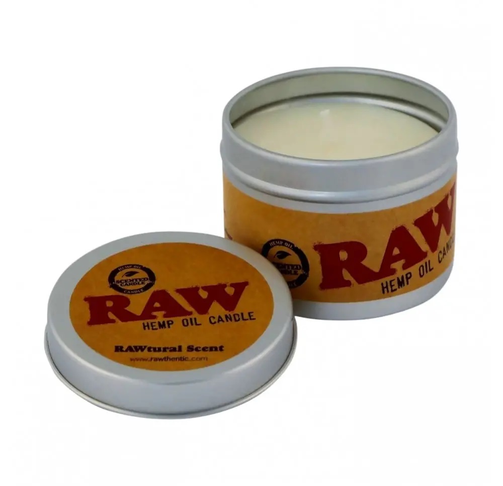 Świeczka zapachowa RAW z olejem konopnym w aluminiowym opakowaniu, świece 