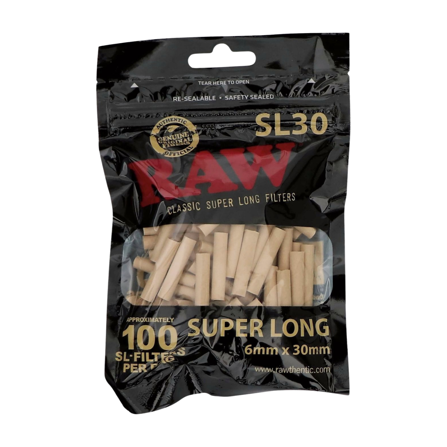 Zdjęcie przedstawia produkt Filterki RAW Super Long Black 6 x 30mm 100sztuk.