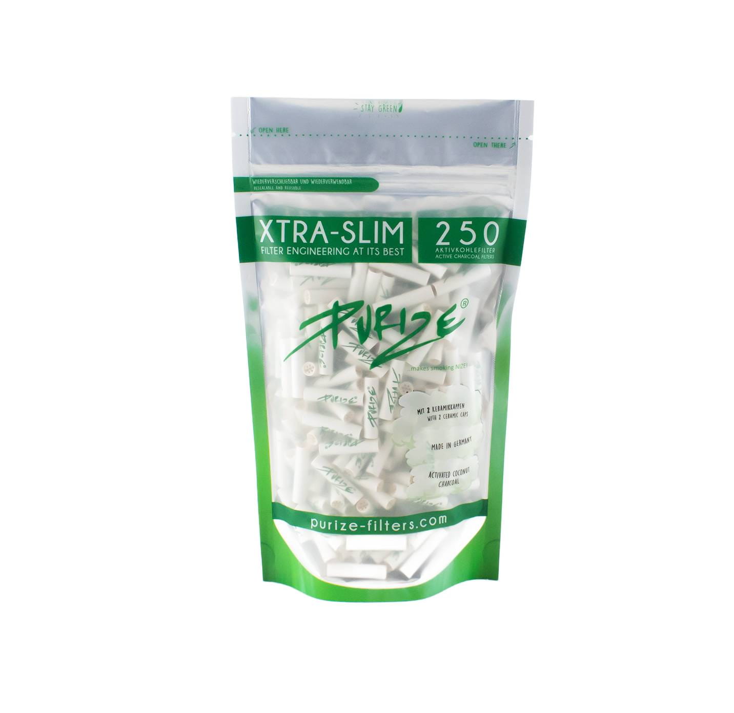 Na zdjęciu widoczne są Filtry z Aktywnym Węglem Purize Xtra Slim 250 sztuk - White.