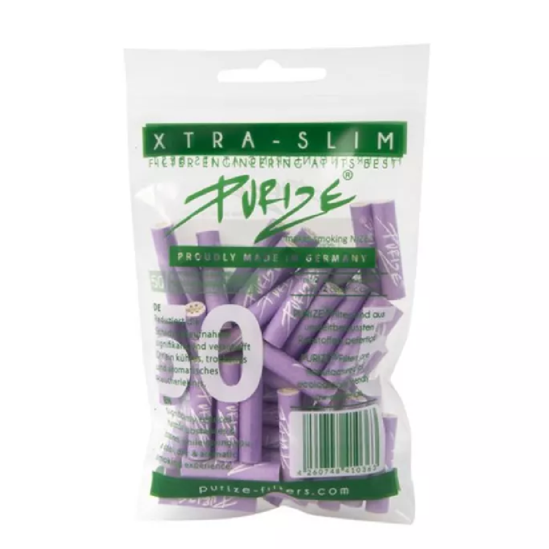 Na zdjęciu widoczne są Filtry z Aktywnym Węglem Purize Extra Slim Lilac 50 szt..