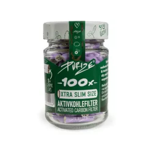 Na zdjęciu widoczne są Filtry z Aktywnym Węglem Purize Xtra Slim - Słoik 100 sztuk - Lilac.