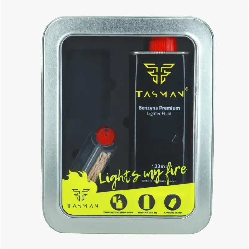 Zdjęcie przedstawia produkt Zestaw Tasman benzyna kamienie i knot.