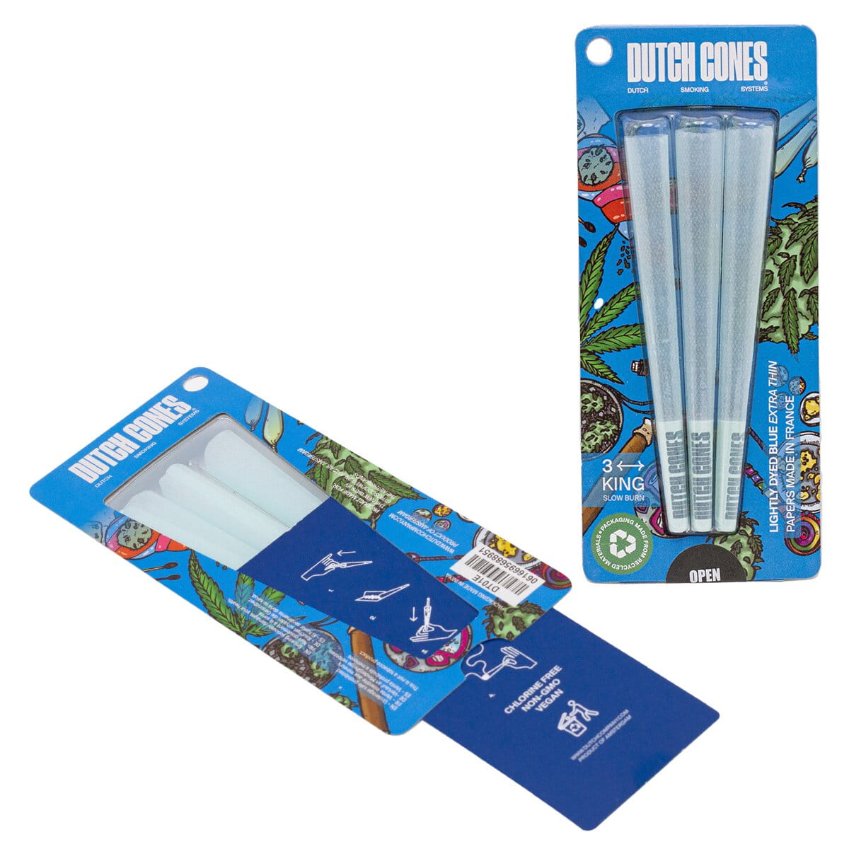 Na zdjęciu widoczne są Bibułki Skręcone Dutch Cones King Size Blue 3 szt..