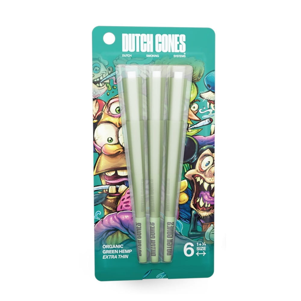 Na zdjęciu widoczne są Bibułki skręcone Dutch Cones 1 1/4 Green Hemp 6 szt..