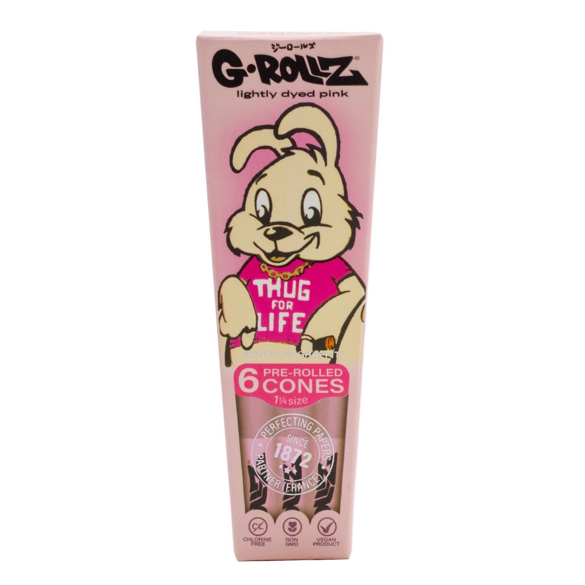 Na zdjęciu widoczne są Bibułki skręcone G-Rolls Banksy Thug for Life 1 1/4 Pink 6 szt..