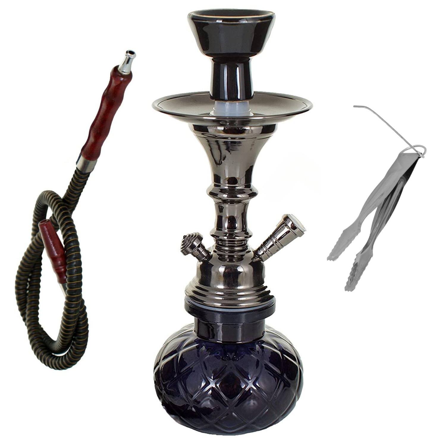 Zdjęcie przedstawia Fajka wodna / Shisha 1-wężowa czarna - BLACK 28cm.