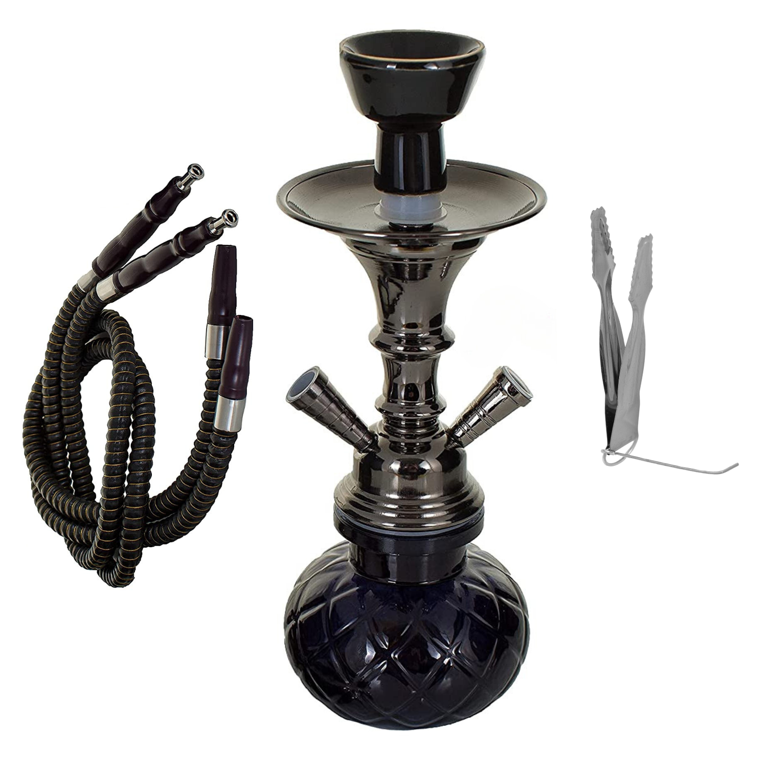 Zdjęcie przedstawia Fajka wodna / Shisha 2-wężowa czarna - BLACK 28cm.