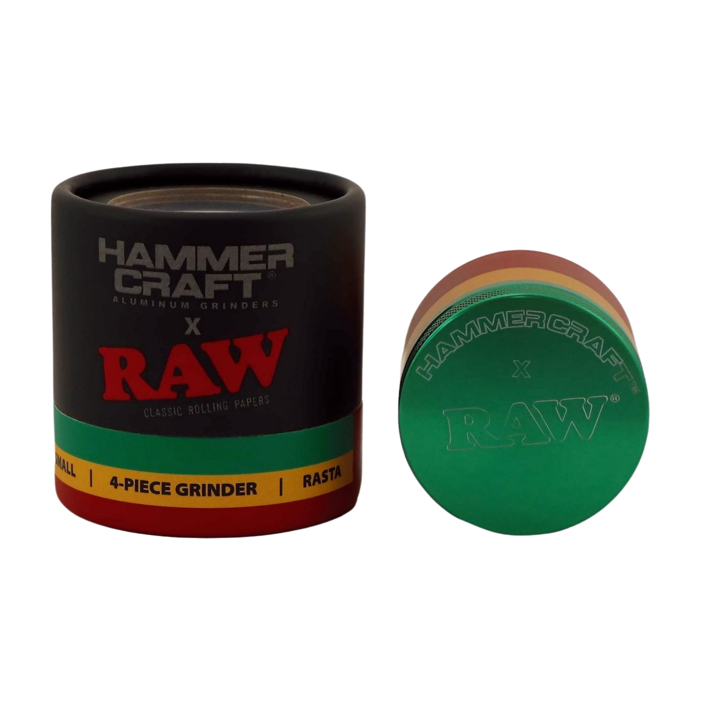 Zdjęcie przedstawia Młynek metalowy Hammercraft X RAW Rasta 4-część 48 mm.
