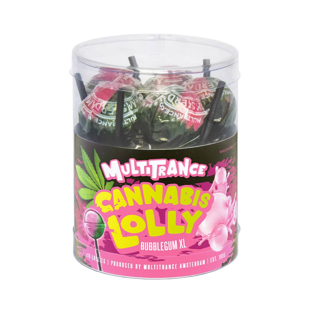 Zdjęcie przedstawia produkt Pudełko 10 lizaków konopnych - Bubble Gum.