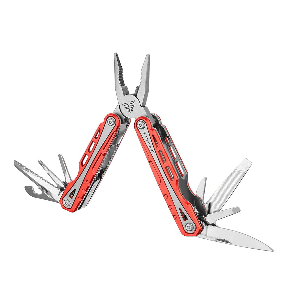 Zdjęcie przedstawia produkt Multitool TASMAN 13 funkcji czerwony.