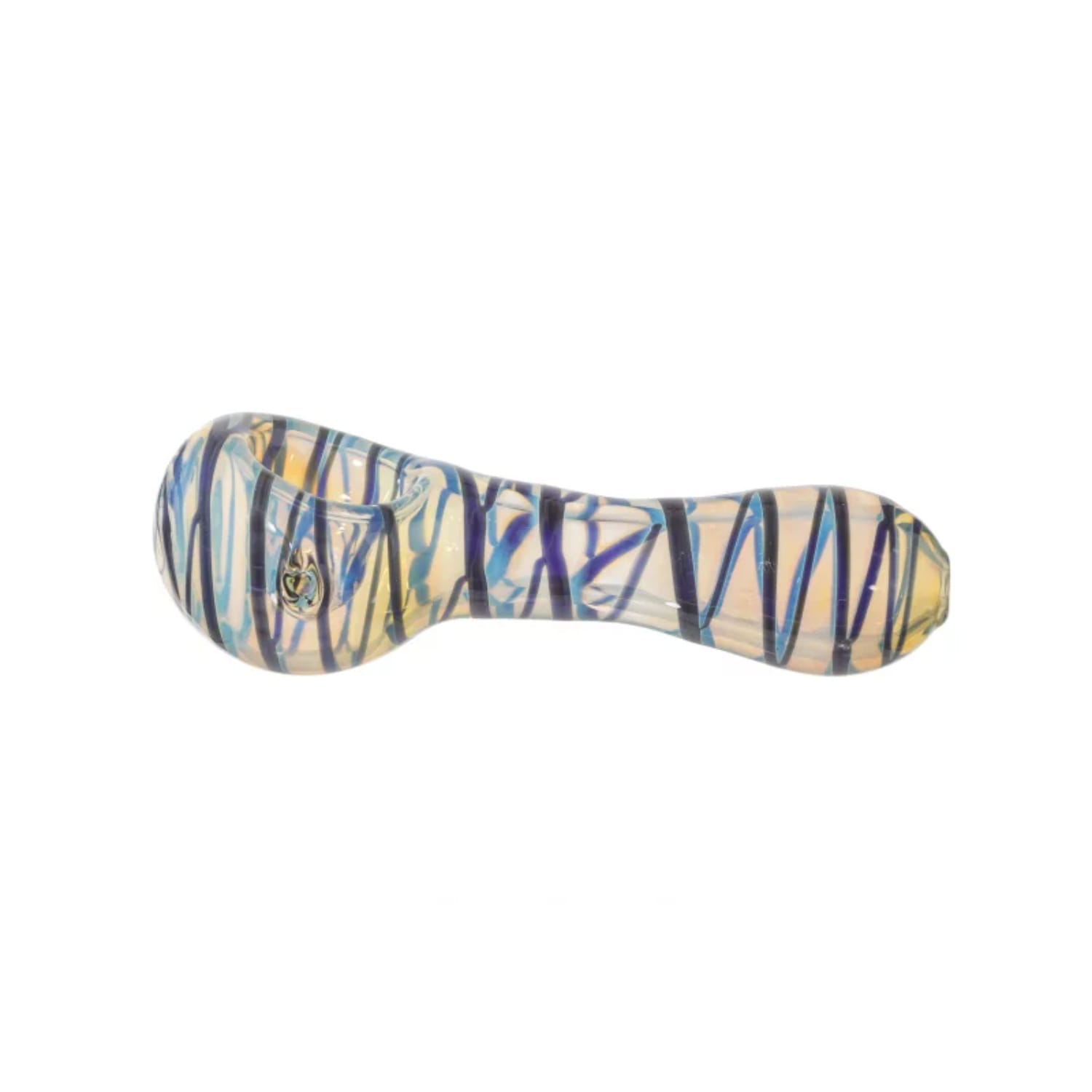 Zdjęcie przedstawia Lufka szklana zdobiona "Zebra" - Niebieska 10 cm.