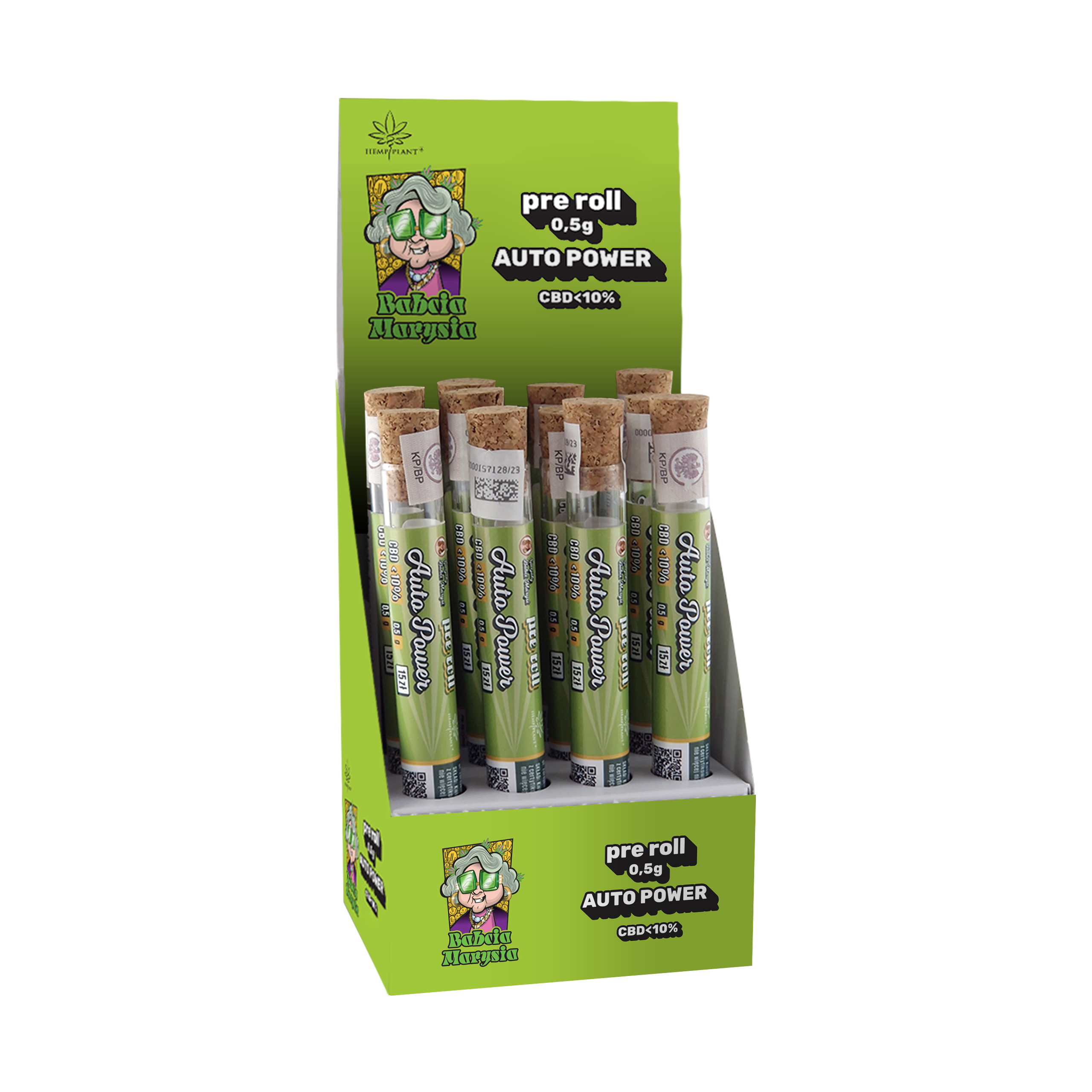 Zdjęcie przedstawia produkt BOX - 12 x Pre Roll CBD Auto Power CBD < 10% - Specjały Babci Marysi.