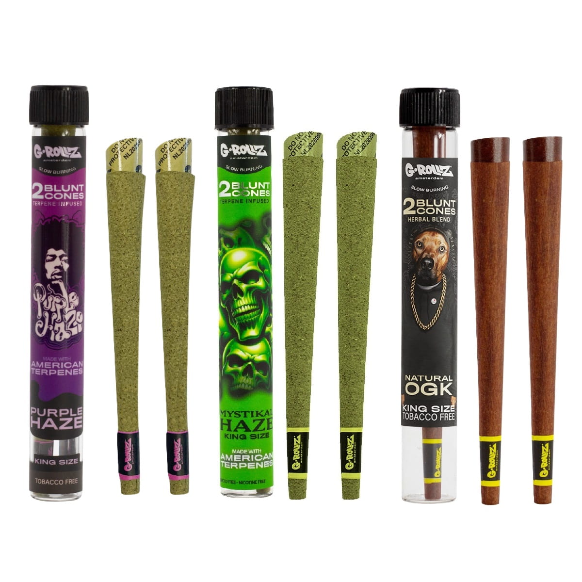 Zdjęcie przedstawia produkt Zestaw Wrapów G-Rollz Haze Mix – (Purple + Mystical + Dog OGK) - 6 szt..