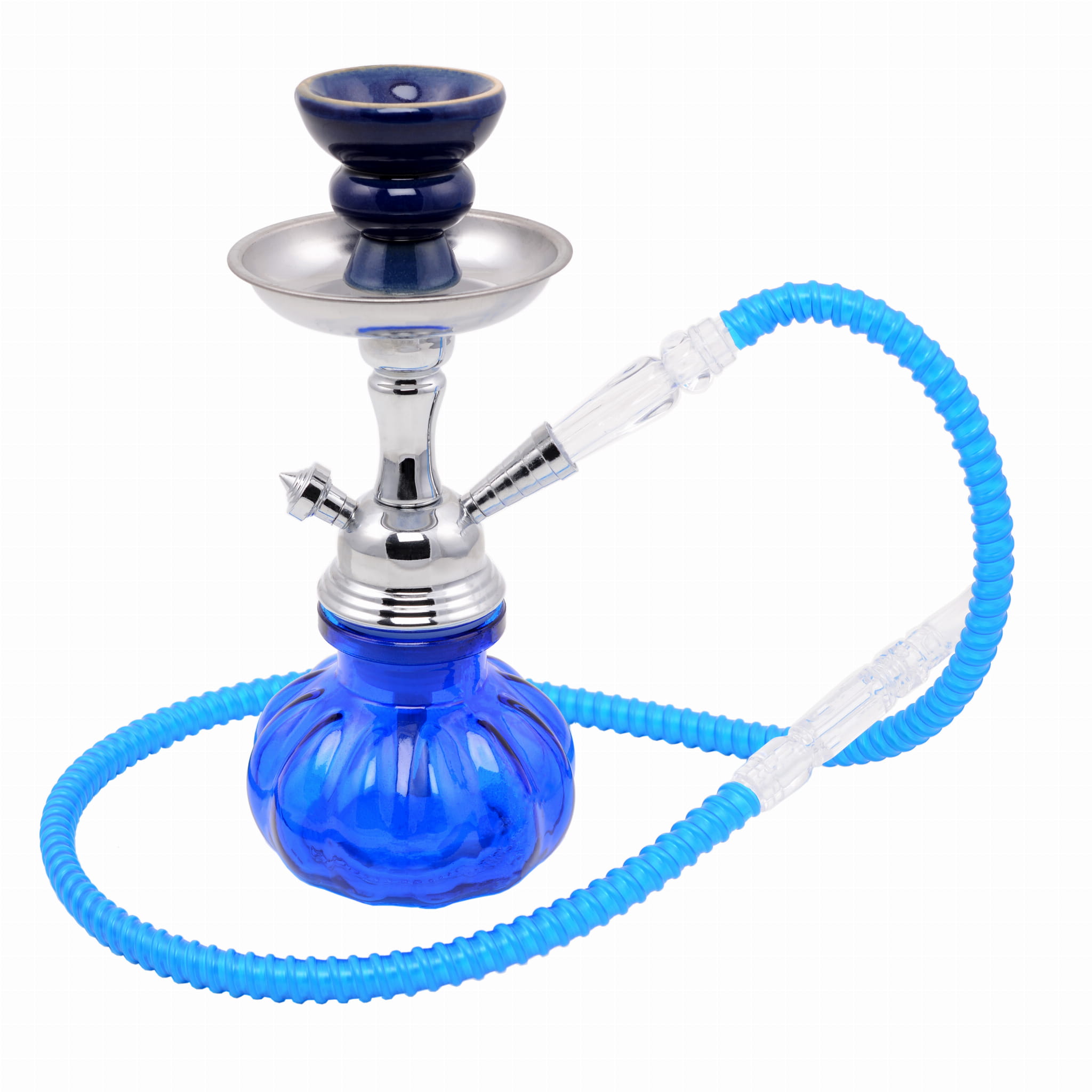 Zdjęcie przedstawia produkt Shisha Pumpkin 25cm niebieska fajka wodna z jednym wężem.