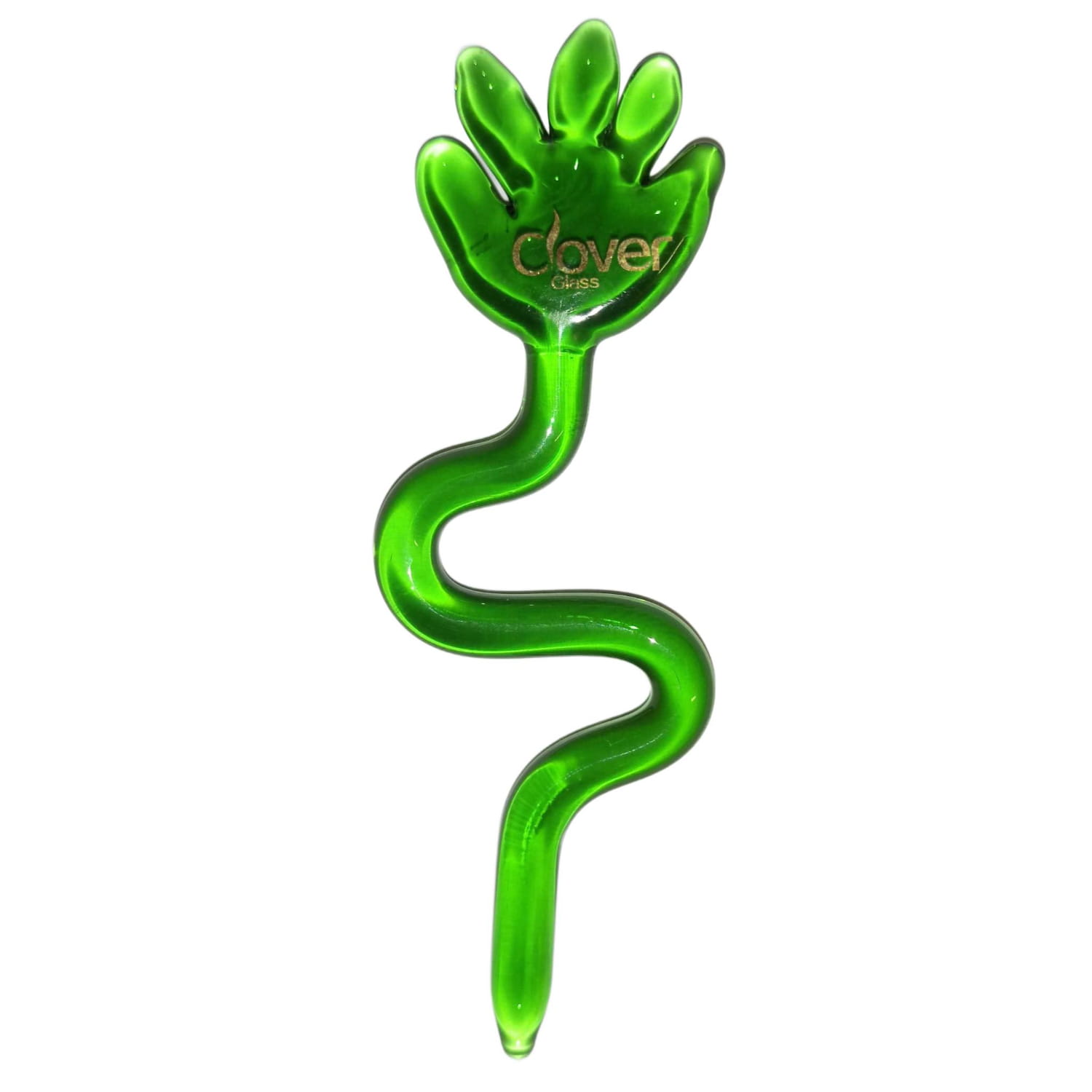 Zdjęcie przedstawia produkt Dabber szklany "Zielona Łapka" CLOVER HAND do olejku 10 cm.